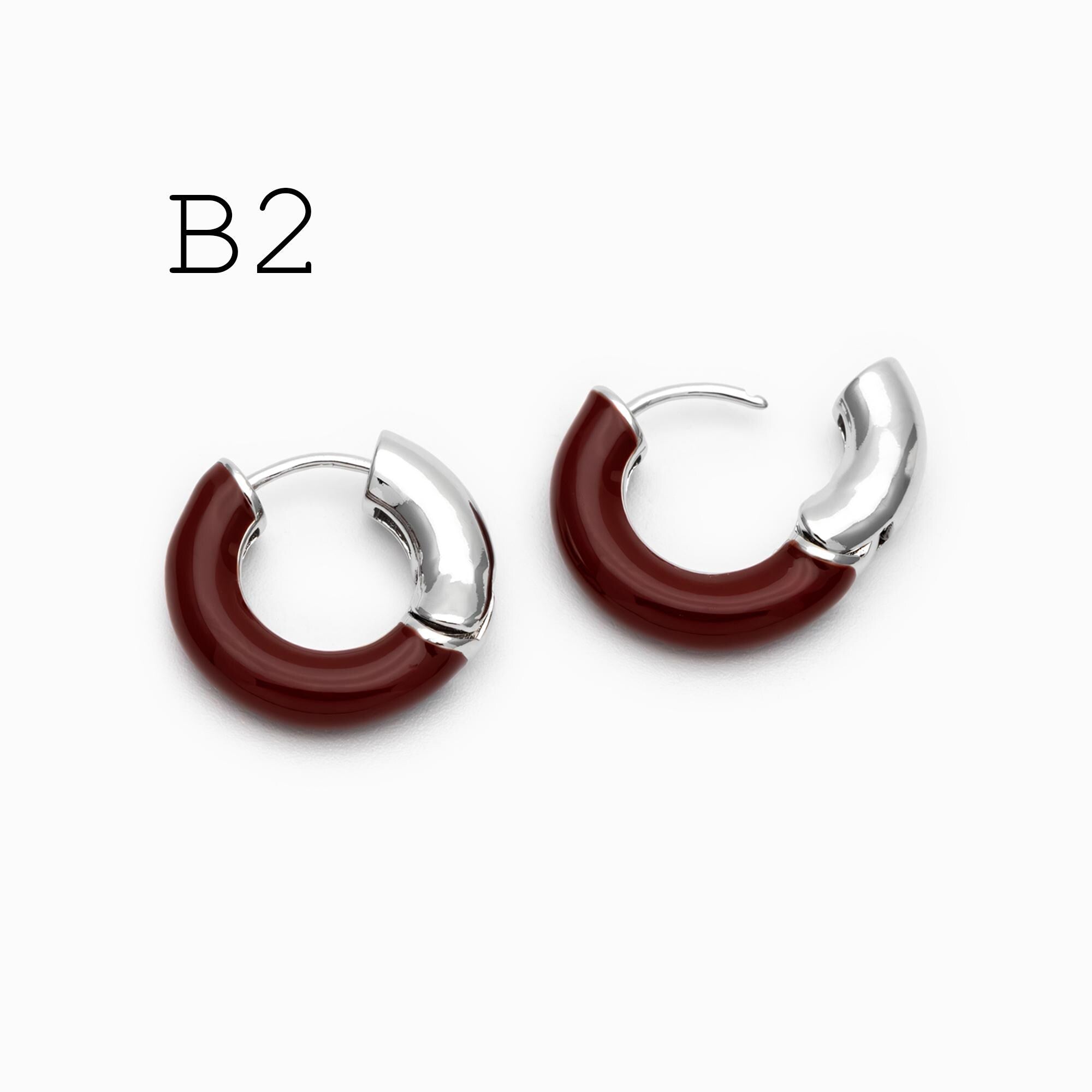4pcs Enamel Hoop Earrings, 18K Gold/ Rhodium plated Brass, Minimalist Circle Huggies (GB-4767)